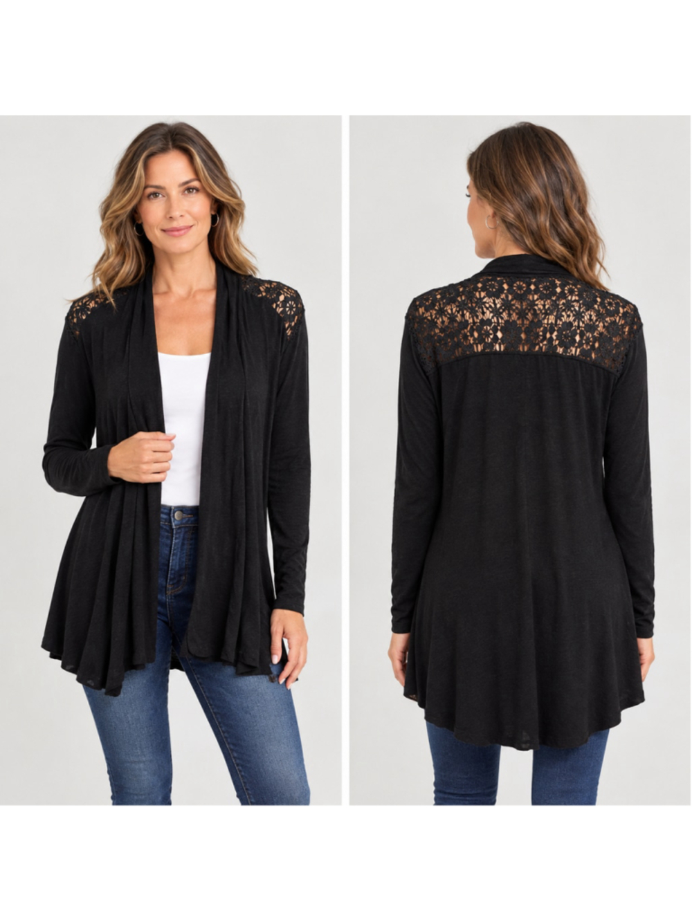 Women's Cable & Gauge Black Lace Detail Cardigan Size 1X. 1832